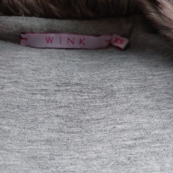 WInk Faux Fur Mixed Media Sweater Jacket Gray Tan XS GUC - Picture 2 of 9